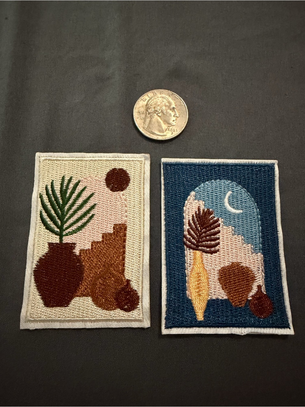 Embroidered Abstract Botanical Patch Duo - Brown, Green, Blue